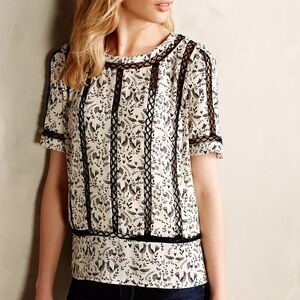 Anthropologie Meadow Rue Black and Cream Patterned Blouse